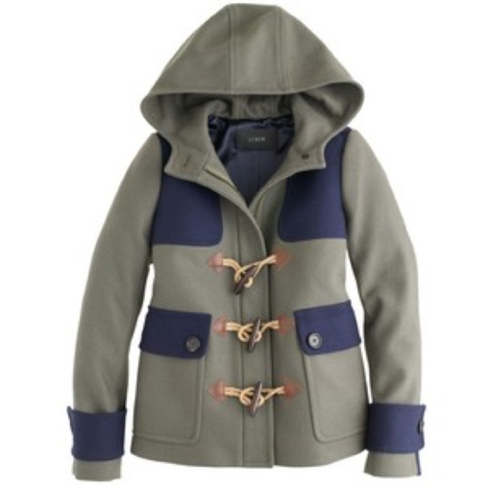 J. Crew Colorblock Duffle Toggle Wool Coat